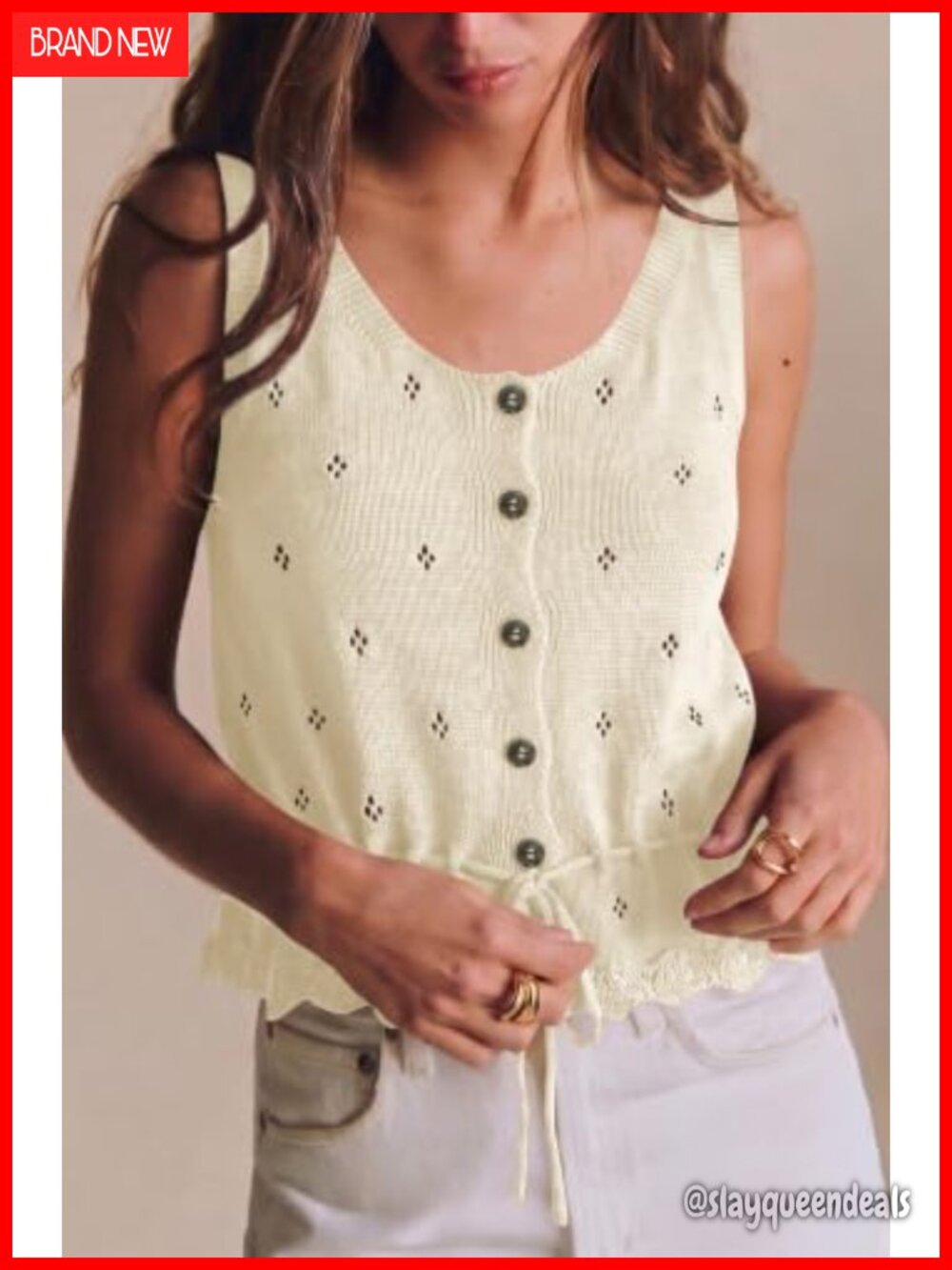 Crochet Knit Sweater Vest Tie Front Peplum Top - Picture 2 of 3